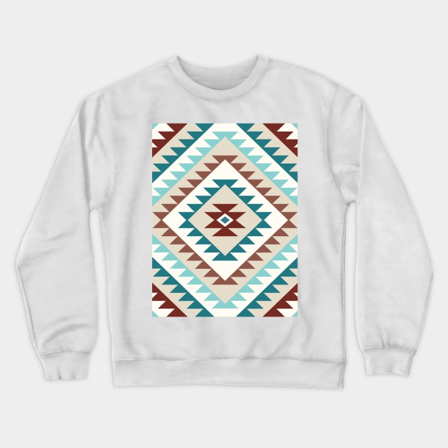 Aztec Motif Diamond Teals Creams Browns Crewneck Sweatshirt by NataliePaskell